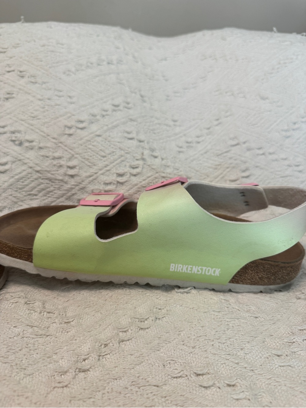 Birkenstock Women’s Arizona Two-Strap Sandals in Pastel Pink & Green - Picture 3 of 4